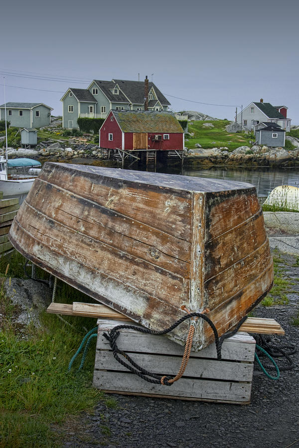 Boat Photograph - Upside Down Boat in Peggys Cove Harbour by Randall Nyhof