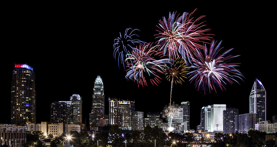 Uptown Fireworks 2014 - Pano Photograph by Chris Austin