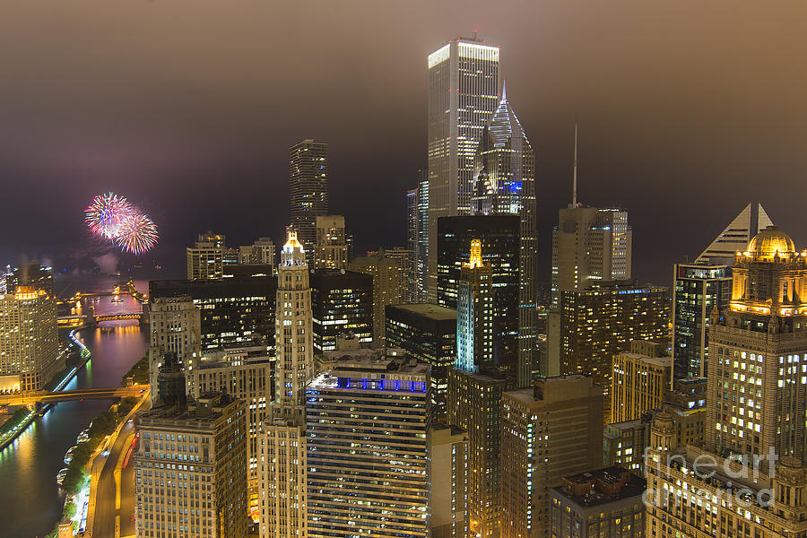 Chicago Photograph - Urban Fireworks Chicago by Jeff Lewis