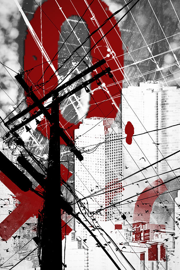 Abstract Digital Art - Urban Grunge Red by Melissa Smith