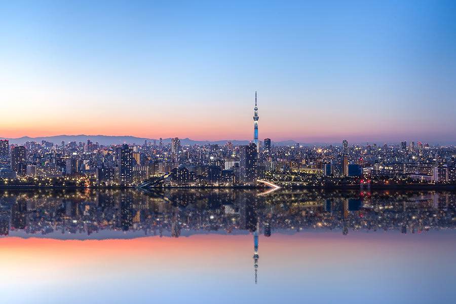 Urban reflection image of Tokyo at night Photograph by Photography by ZhangXun