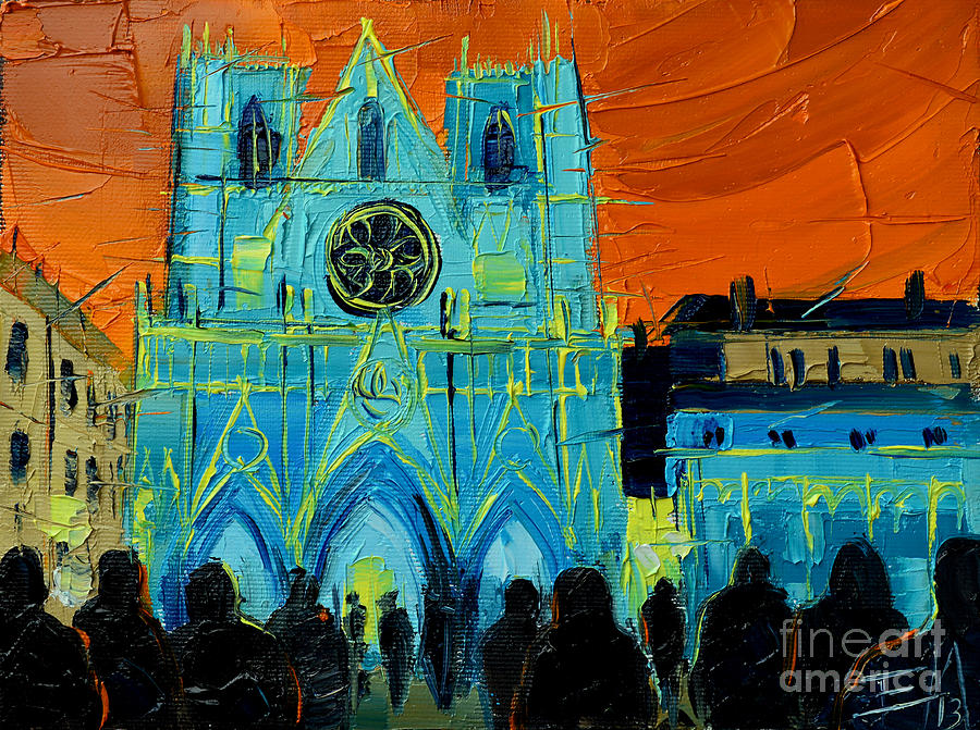 Urban Story - The Festival Of Lights In Lyon Painting by Mona Edulesco