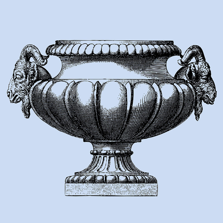 Urn Classical Engraving Blue Drawing by Ticky Kennedy LLC - Fine Art ...