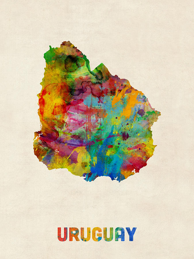 Uruguay Watercolor Map Digital Art by Michael Tompsett