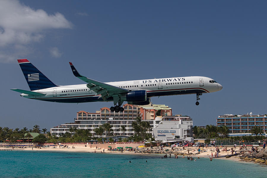 U S Airways at St Maarten Photograph by David Gleeson