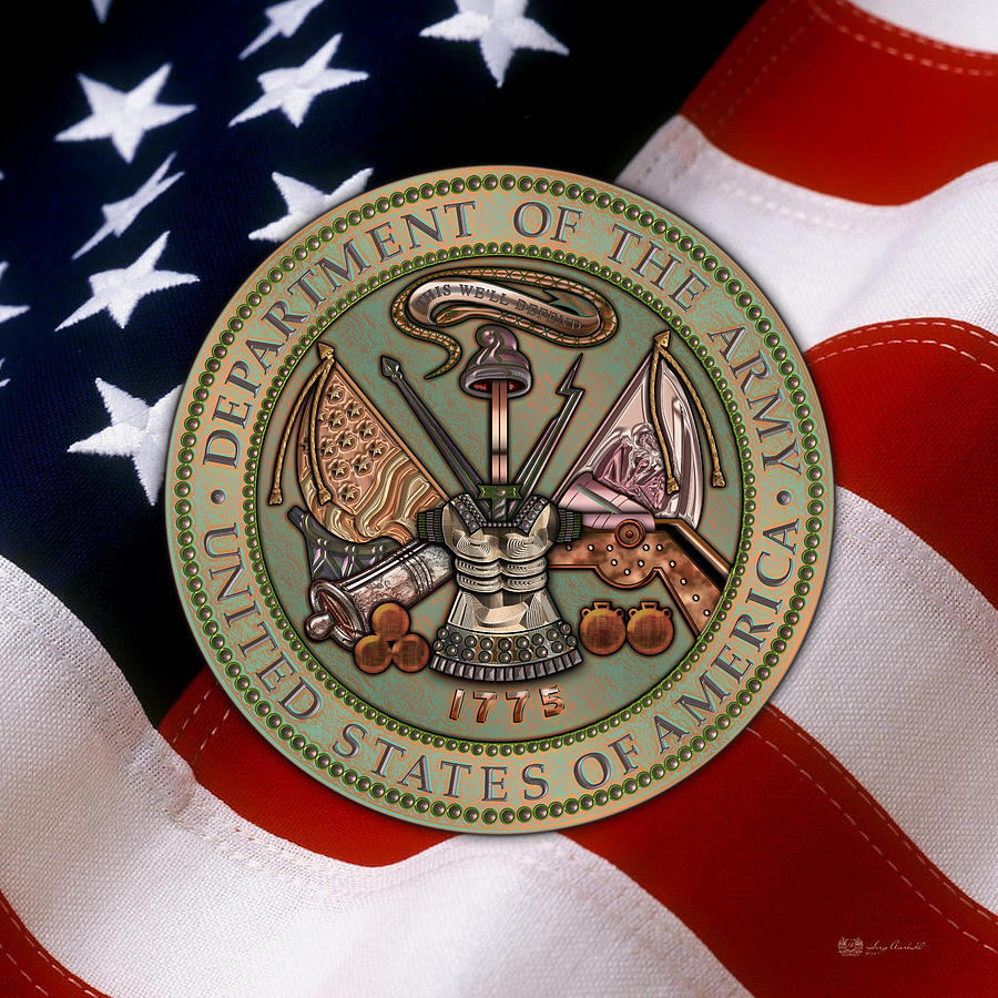 U. S. Army Bronze Seal over American Flag. Digital Art by Serge Averbukh