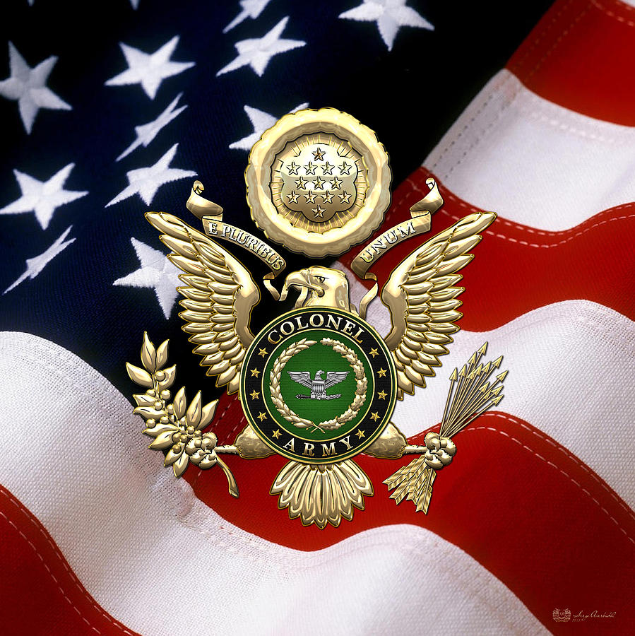 U S Army Colonel C O L Rank Insignia Over Gold Great Seal Eagle