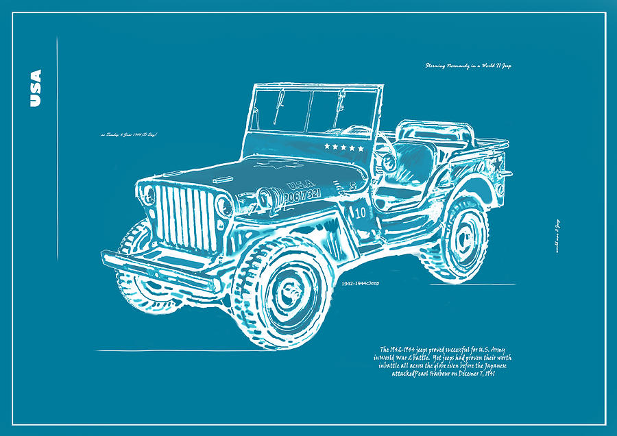 Portrait Drawing - US Army Jeep in world war 2 art sketch poster-2 by Kim Wang