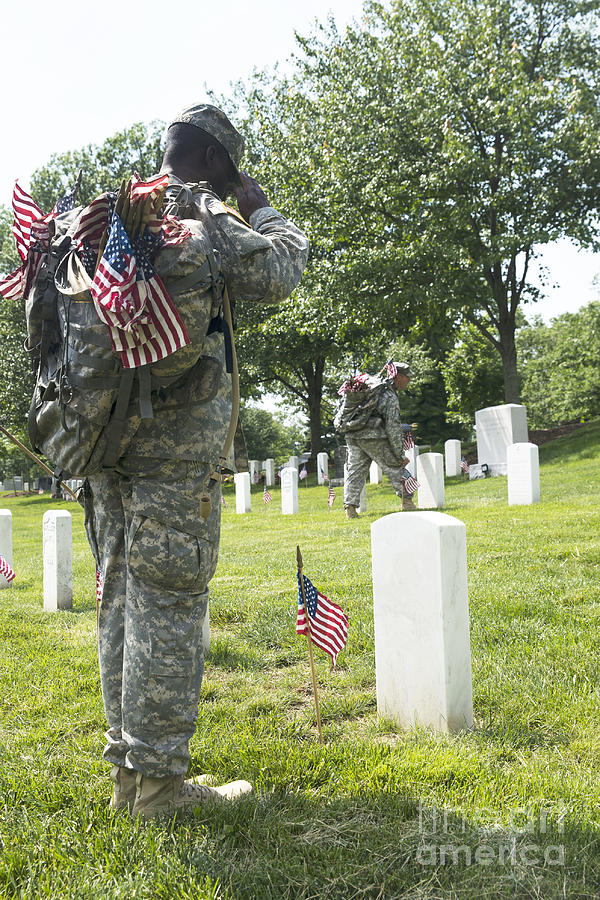 U.s. Army Soldiers Place Flags In Front Photograph by Stocktrek Images