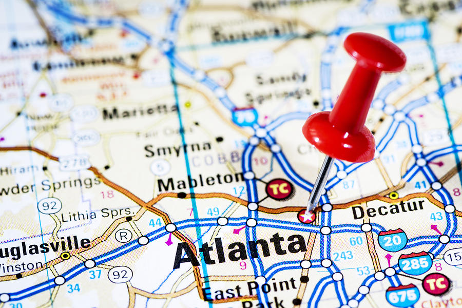US capital cities on map series: Atlanta, Georgia, GA Photograph by Ilbusca