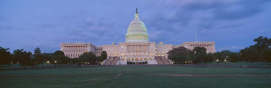 Greek Photograph - Us Capitol Building At Dusk, Washington by Panoramic Images