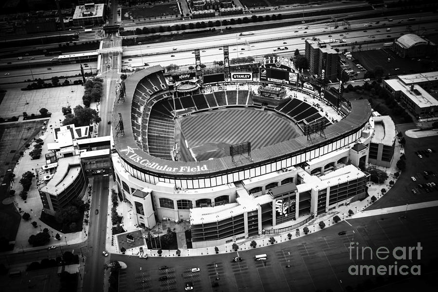 U.s. Cellular Field Aerial Picture In Black And White Photograph
