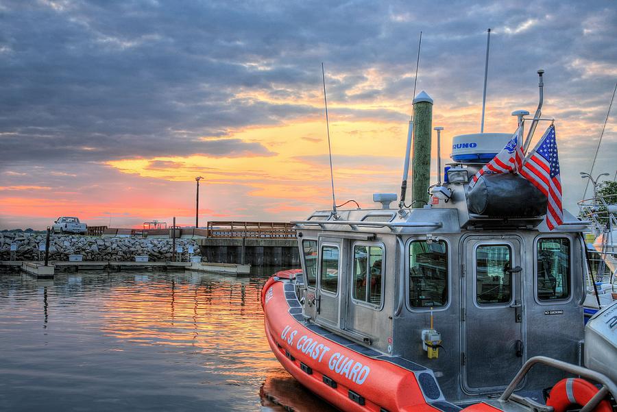 Sunset Photograph - US Coast Guard Defender Class Boat by JC Findley