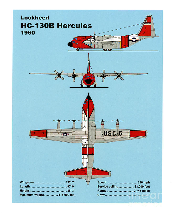 Coast Guard HC-130 B Hercules Drawing by Jerry McElroy