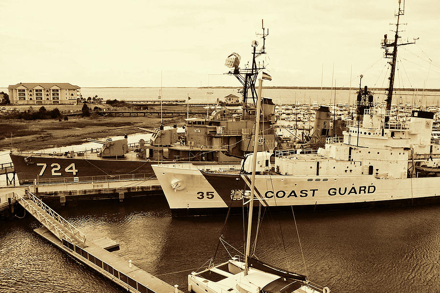 US Coast Guard Ship In Sepia Photograph by Kathy Clark