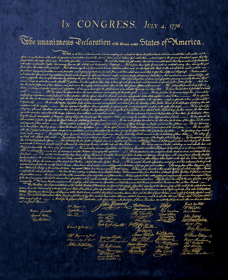 U.S. Declaration of Independence in Gold on Blue Velvet Digital Art by Serge Averbukh
