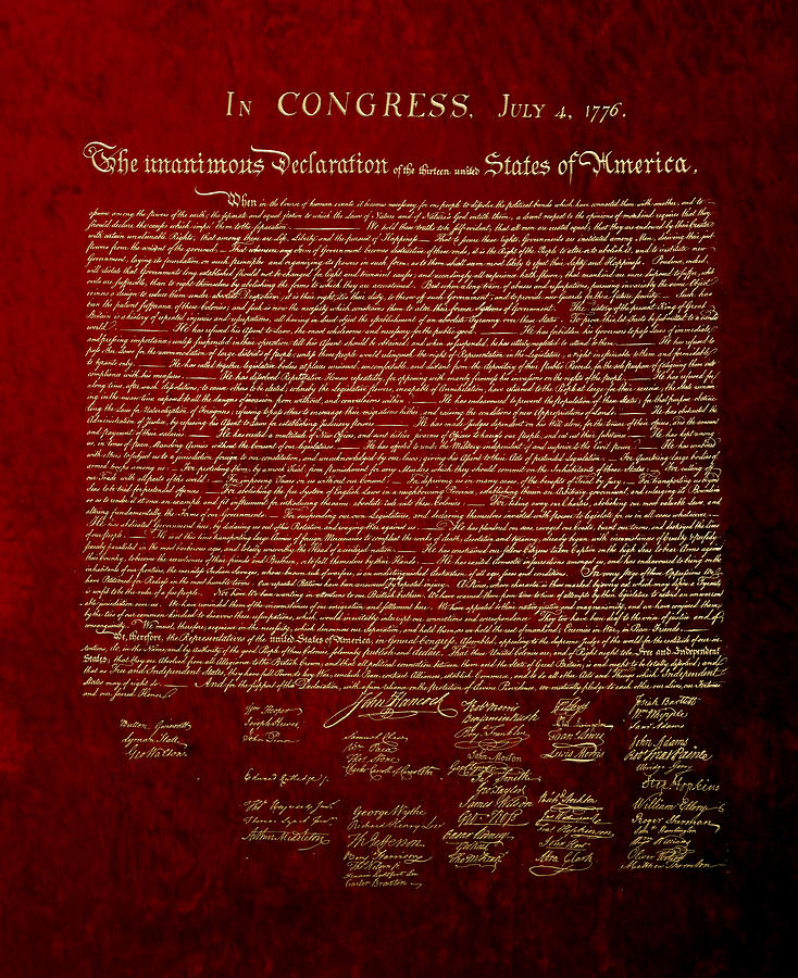 U.S. Declaration of Independence in Gold on Red Velvet Digital Art by Serge Averbukh