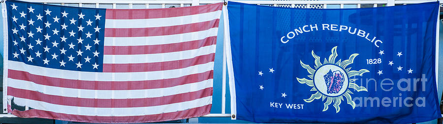 Flag Photograph - US Flag and Conch Republic Flag Key West  - Panoramic by Ian Monk