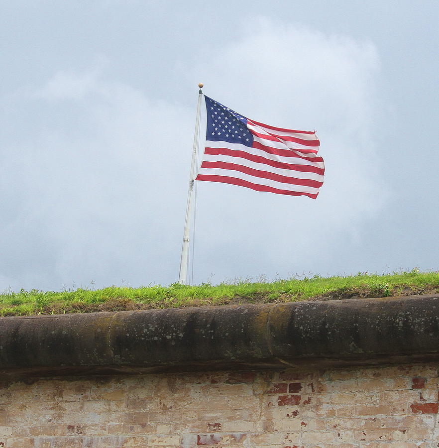Flag Photograph - US Flag at Fort Macon by Cathy Lindsey