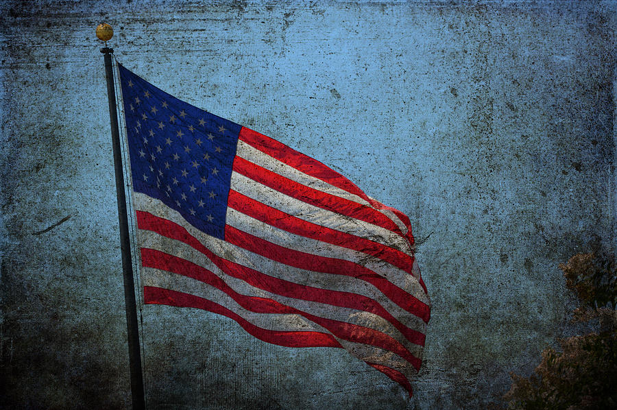 US Flag -Blue Antiqued Photograph by Lesa Fine