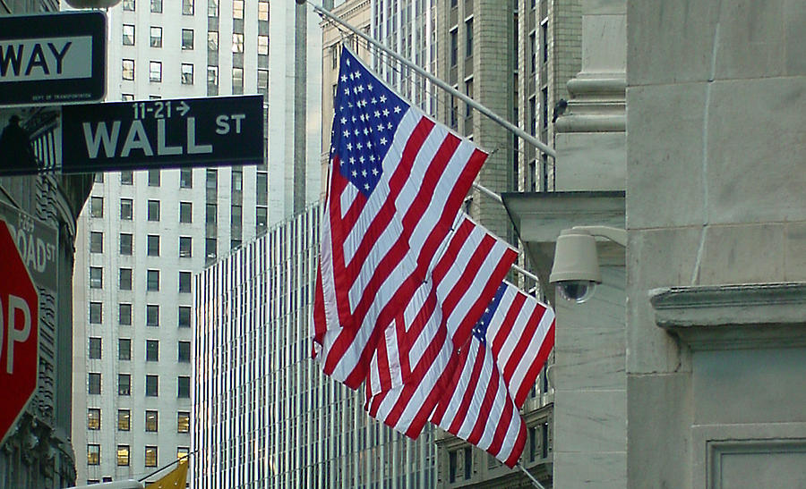 US flag on Wall street Photograph by Mieczyslaw Rudek