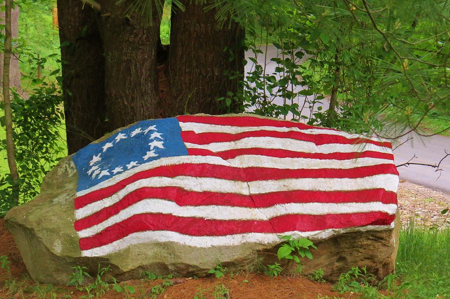 US Flag painted on a Rock Photograph by Jeanette Oberholtzer