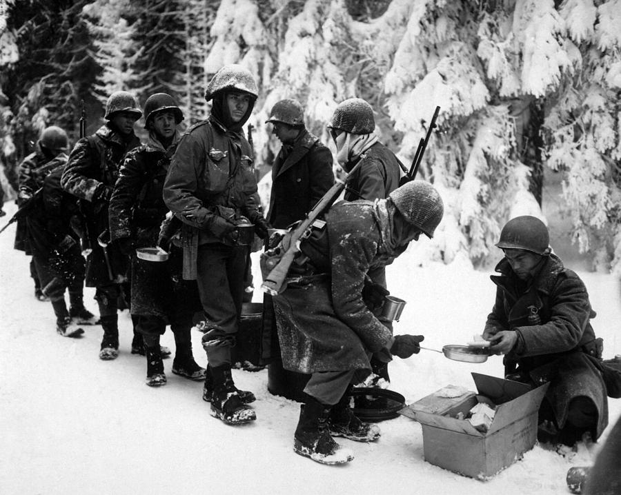Winter Photograph - U.s. Infantrymen At Field Mess by Everett