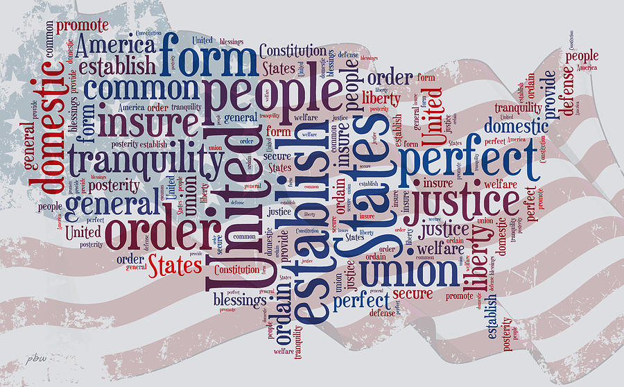 US Map Preamble Word Cloud Digital Art by Paulette B Wright