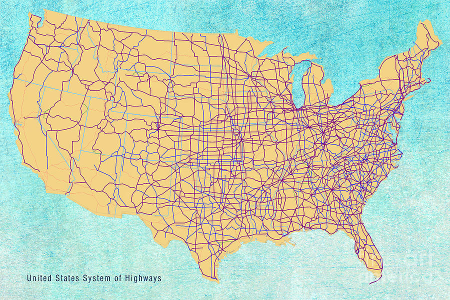 US Map - System Of Highways Digital Art by Paulette B Wright