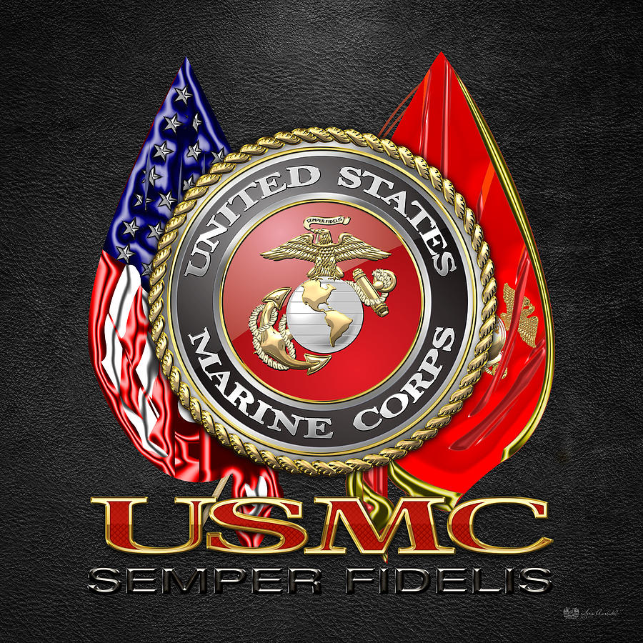 U. S. Marine Corps U S M C Emblem On Black Digital Art by Serge Averbukh