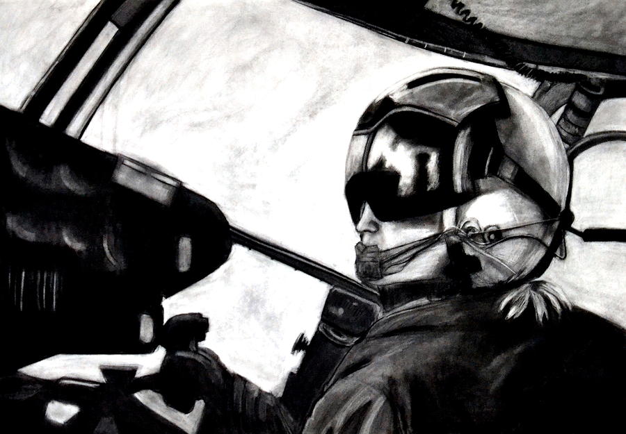 U.S. Marines Helicopter Pilot Drawing by Katy Hawk