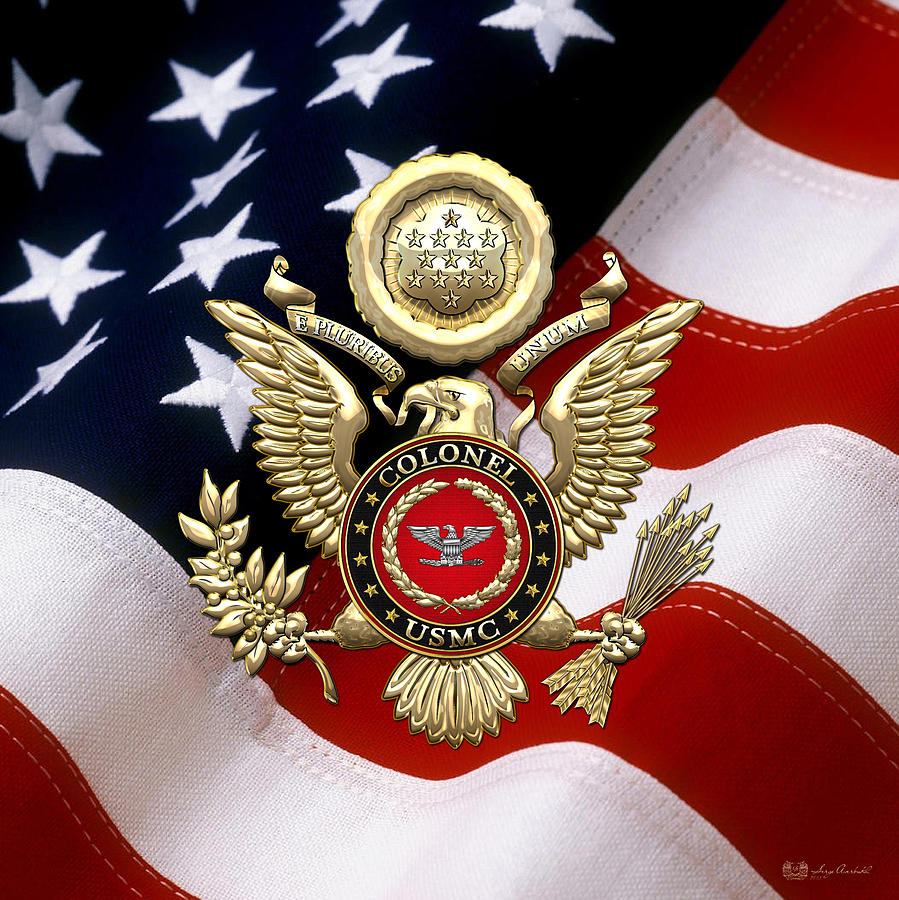U.S. Marines - USMC Colonel Rank Insignia over Gold Eagle and Flag Digital Art by Serge Averbukh