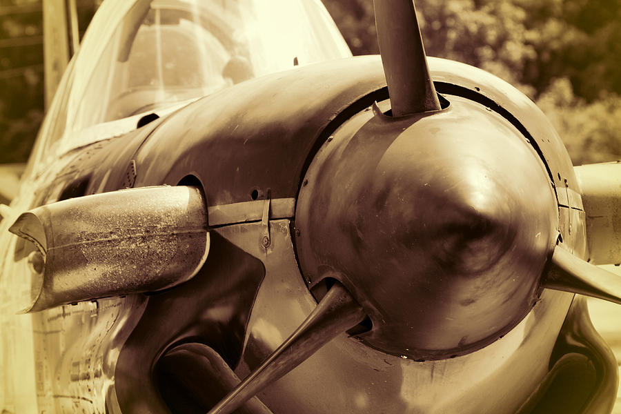 US Navy World War II  T-34 Mentor Trainer Aircraft in Sepia Tones Photograph by Kathy Clark