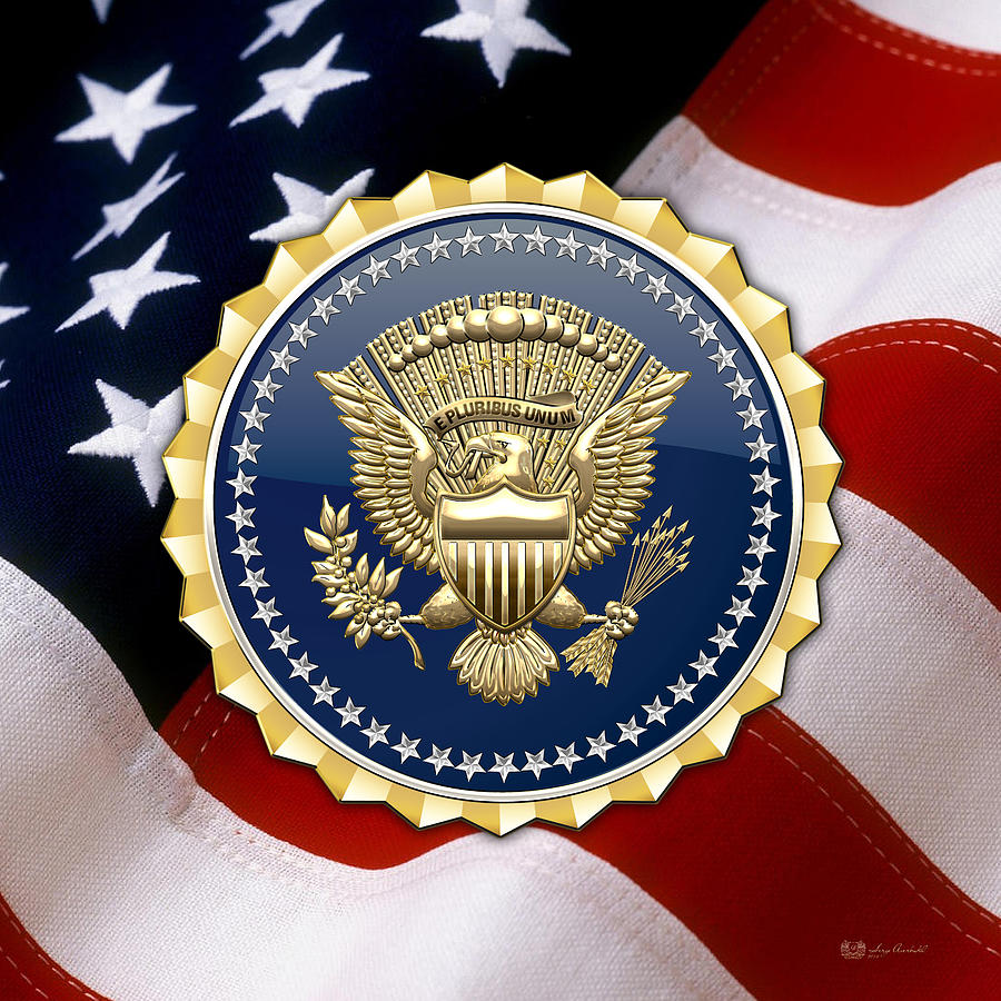 Presidential Service Badge - P S B over American Flag Digital Art by Serge Averbukh