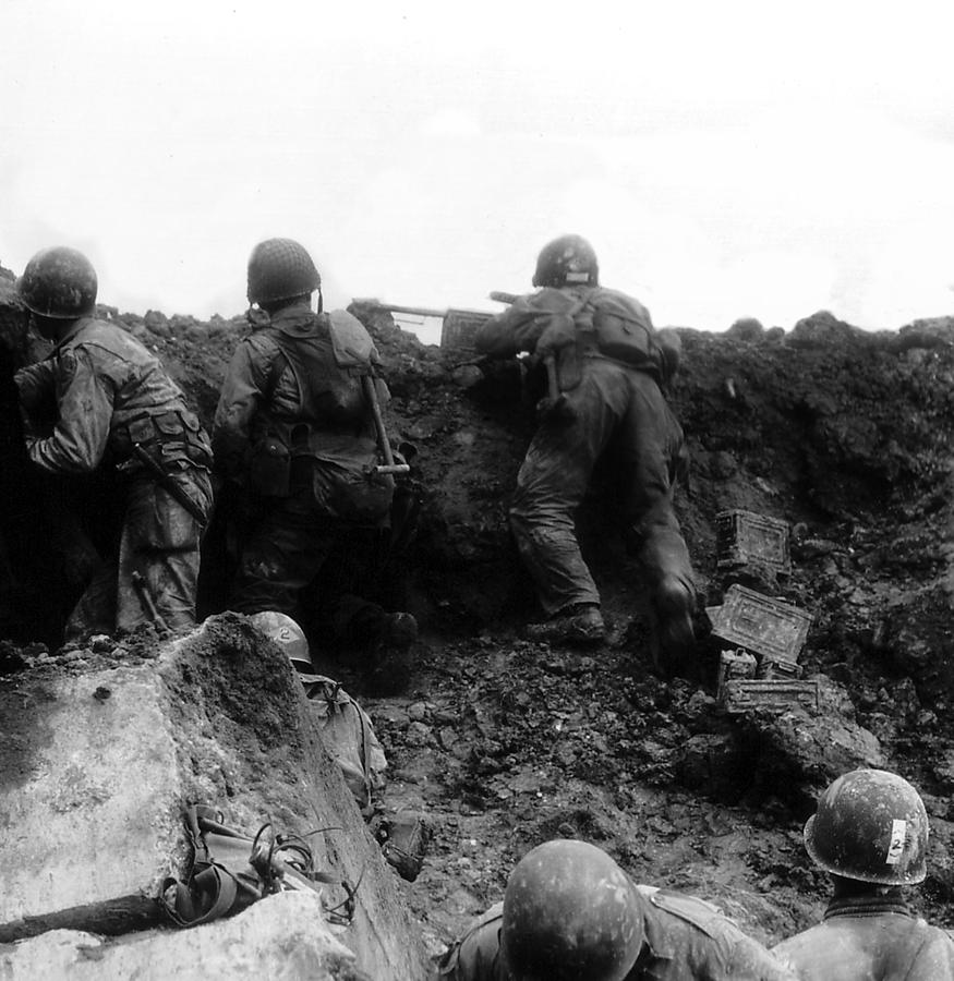History Photograph - U.s. Rangers Firing From A Bunker by Everett