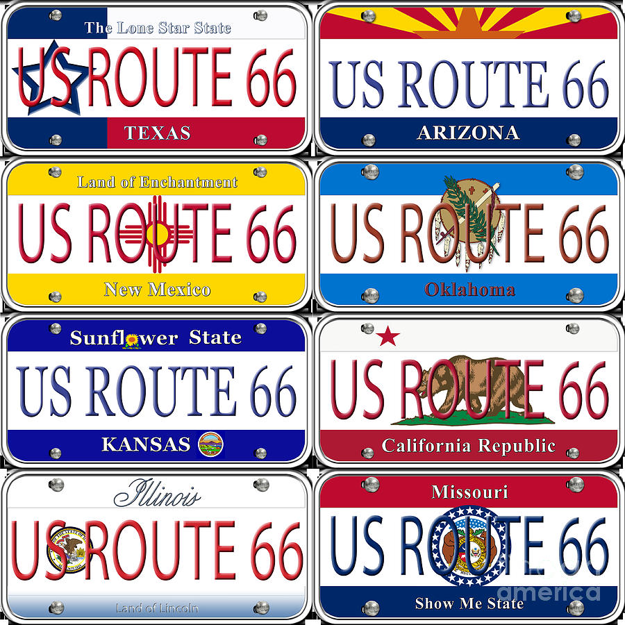 US Route 66 License Plates Digital Art by Anne Kitzman