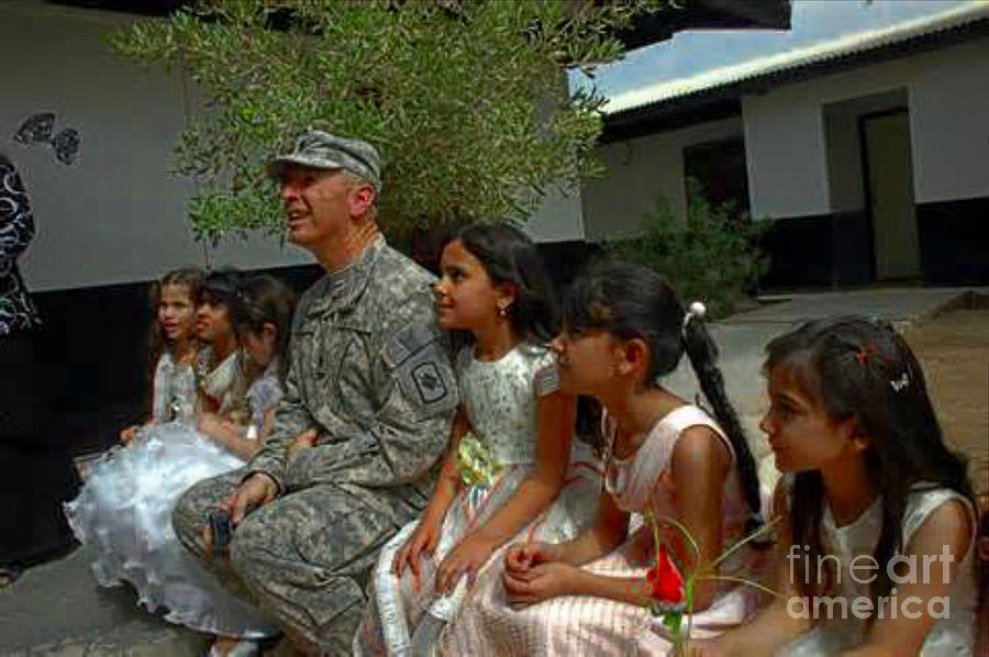 US Soldier and Iraqi Children Digital Art by Steven  Pipella