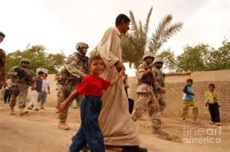 US Soldiers Escort Iraqi Civilians Digital Art by Steven  Pipella