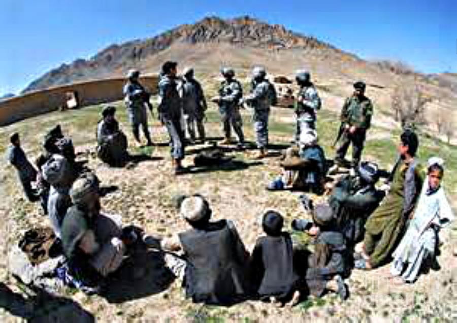 U.S. Soldiers Meeting With Afghan Villagers Digital Art by Steven  Pipella