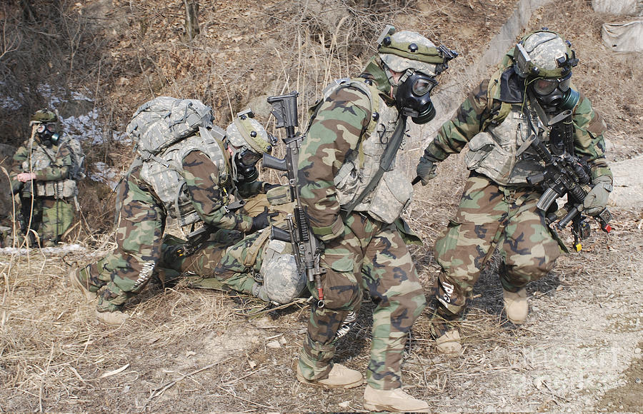 U.s. Soldiers Wear Gas Masks Photograph