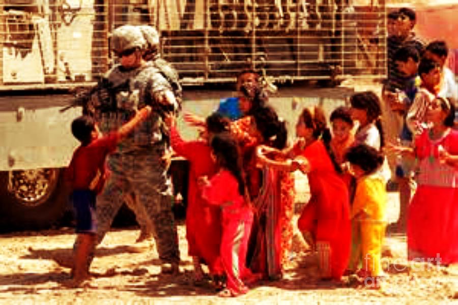 US Troops and Iraqi Children Digital Art by Steven  Pipella
