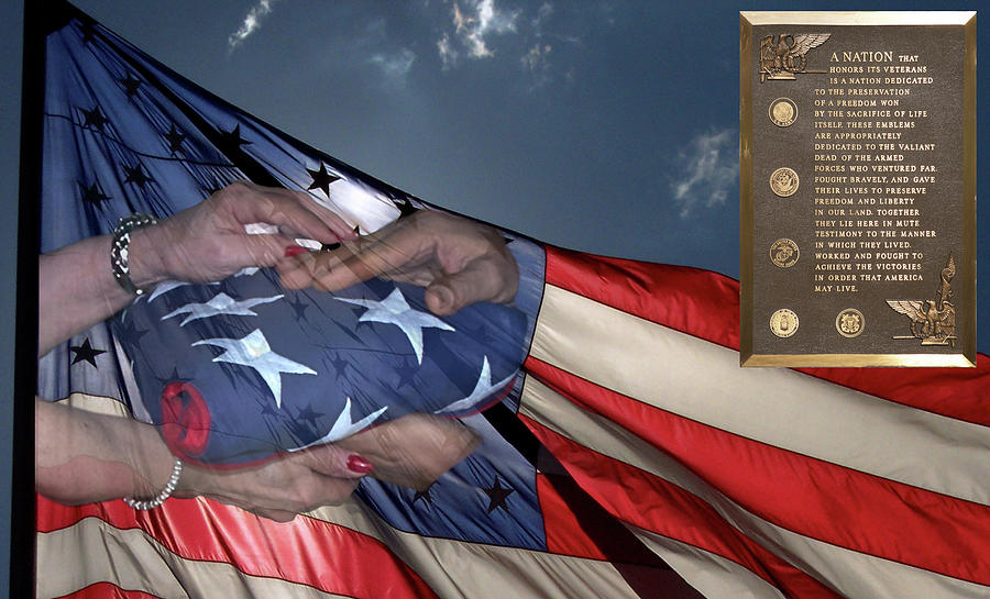 Us Veterans Burial Flag 3 Panel Composite Digital Art Photograph by
