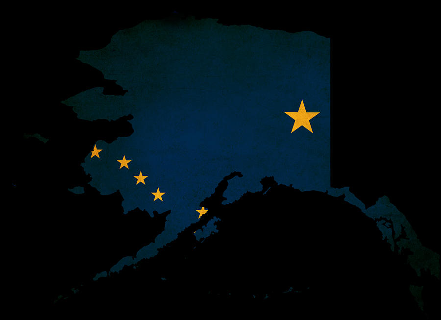 Map Photograph - USA American Alaska State Map outline with grunge effect flag by Matthew Gibson