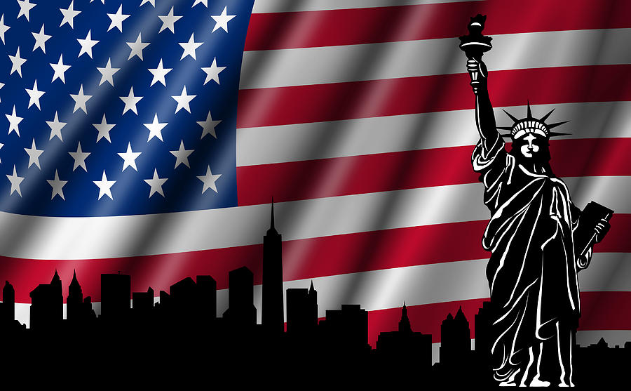 GOD BLESS AMERICA Statue of Liberty New York USA FLAG Stars Stripes NECKTIE TIE 
