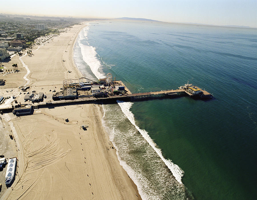 USA, California, Santa Monica, aerial view of Santa Monica Pier Photograph by Mike Powell