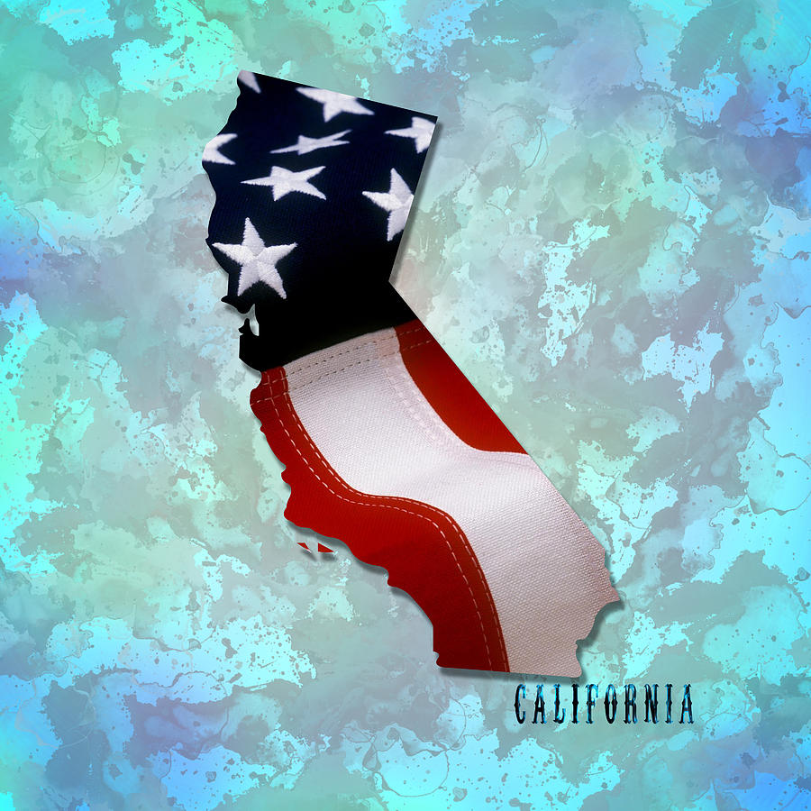 California Map Painting - USA Flag California State digital artwork by Georgeta Blanaru