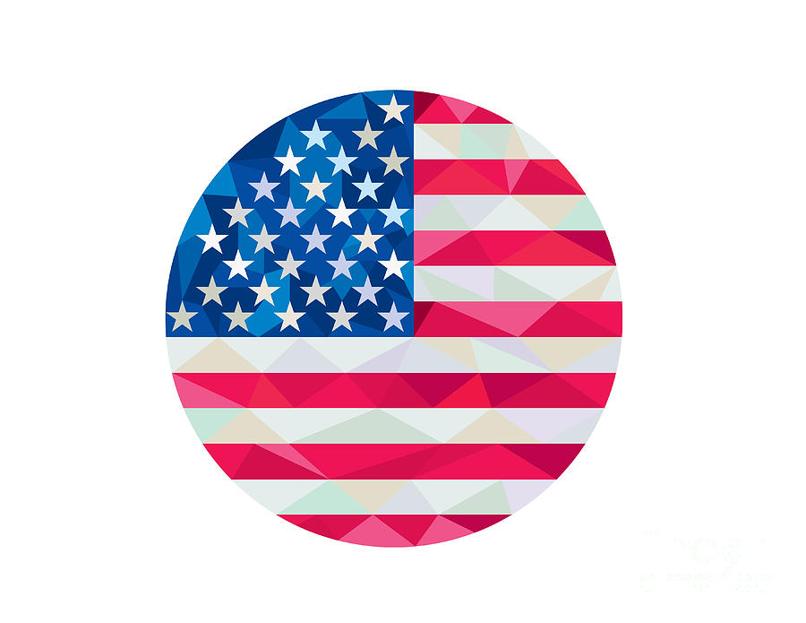 Abstract Digital Art - USA Flag Stars and Stripes Circle Low Polygon by Aloysius Patrimonio