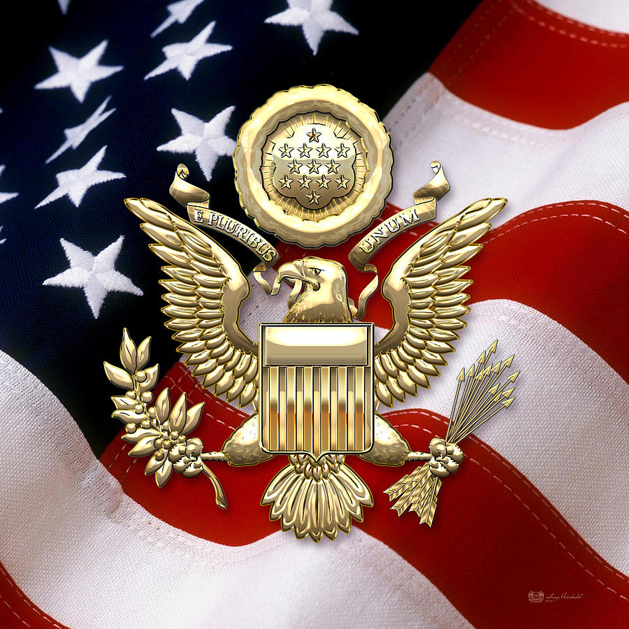 U. S. A. Great Seal in Gold over American Flag Digital Art by Serge ...