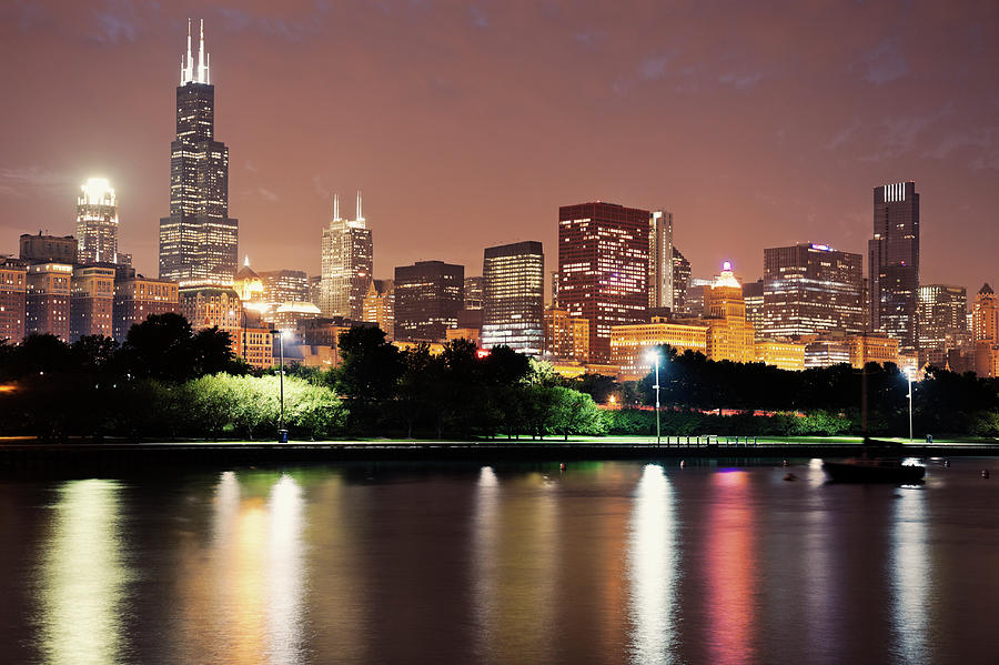 Usa, Illinois, Chicago Skyline At Dusk Photograph by Henryk Sadura