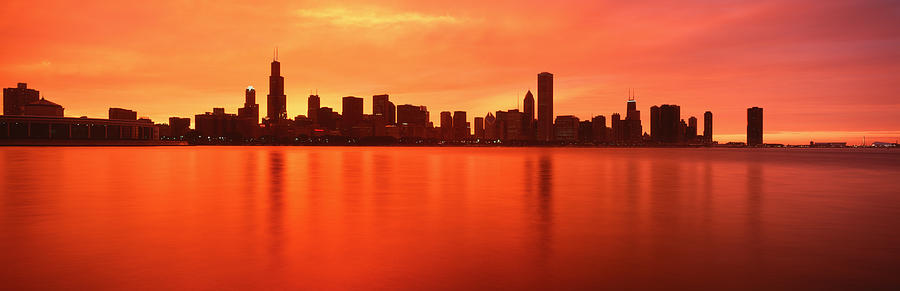 Chicago Photograph - Usa, Illinois, Chicago, Sunset by Panoramic Images